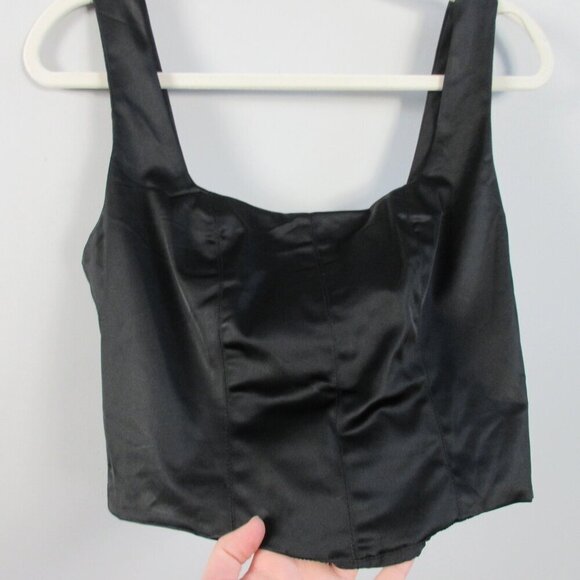 House of Harlow Revolve Women's Satin Crop Tank Top Pants Set M Black Party - Picture 3 of 13